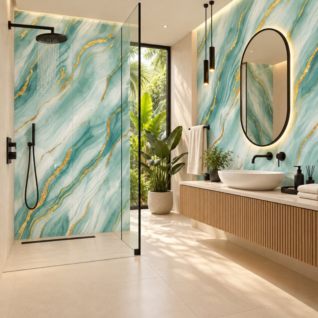 CA SQUARE AQUA GOLD, marble-look wall tile for bathroom